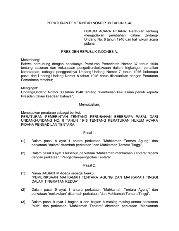 Peraturan Pemerintah Nomor 38 Tahun 1948