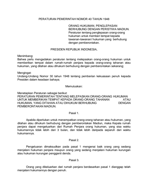 Peraturan Pemerintah Nomor 40 Tahun 1948