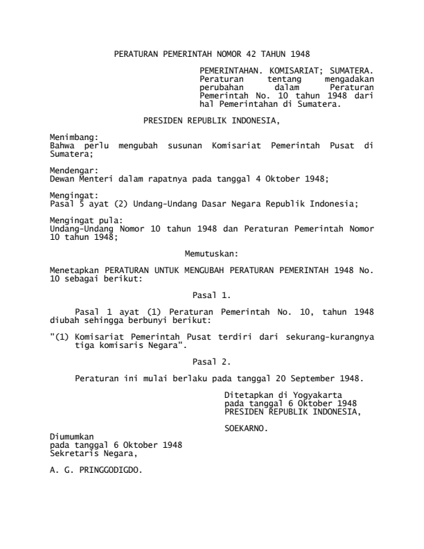 Peraturan Pemerintah Nomor 42 Tahun 1948