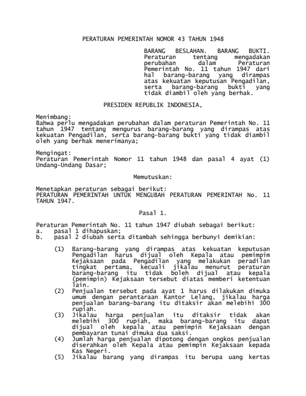 Peraturan Pemerintah Nomor 43 Tahun 1948