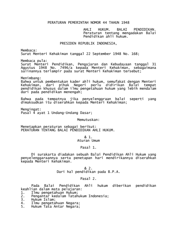 Peraturan Pemerintah Nomor 44 Tahun 1948