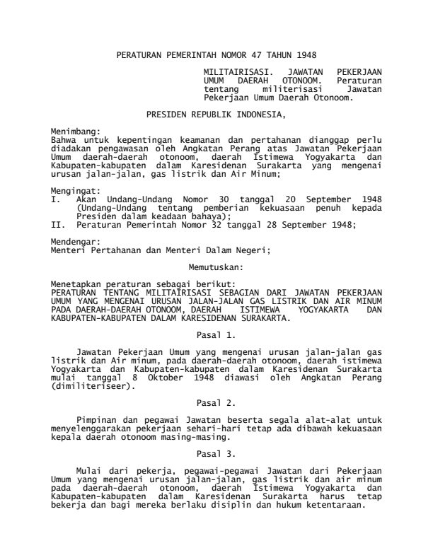 Peraturan Pemerintah Nomor 47 Tahun 1948