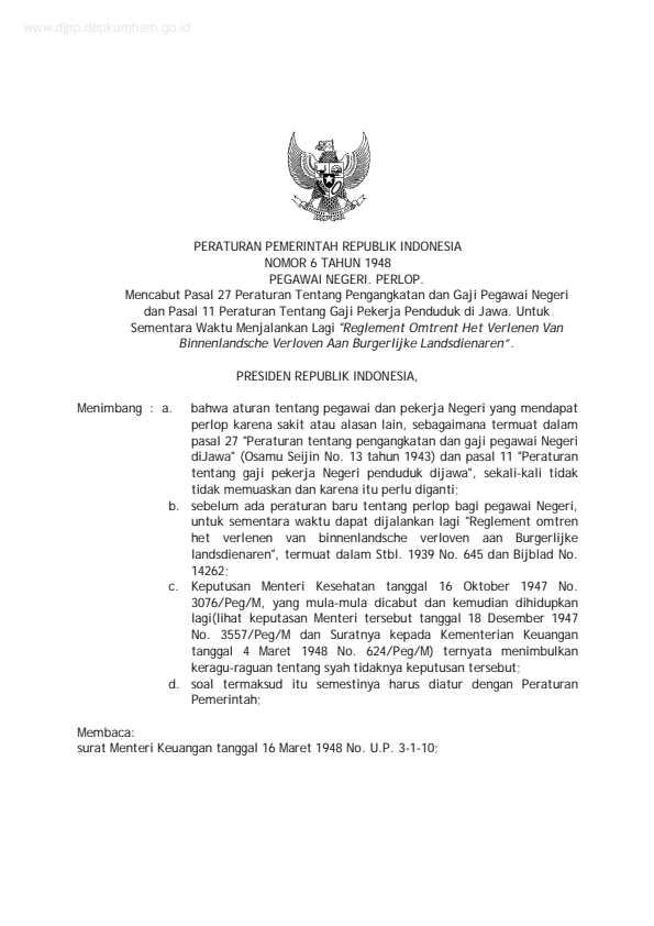 Peraturan Pemerintah Nomor 6 Tahun 1948