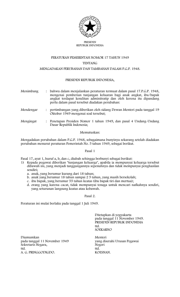 Peraturan Pemerintah Nomor 17 Tahun 1949