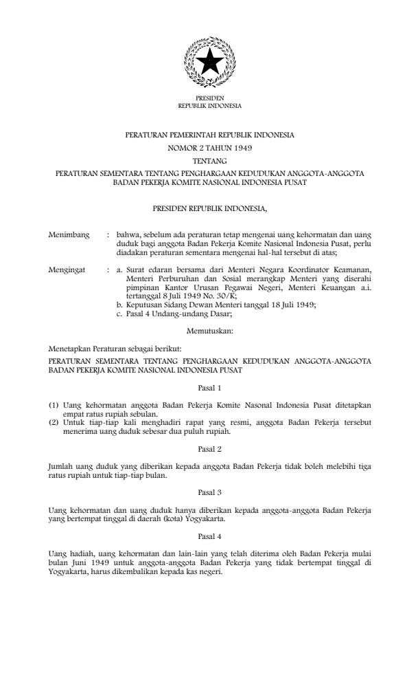 Peraturan Pemerintah Nomor 2 Tahun 1949