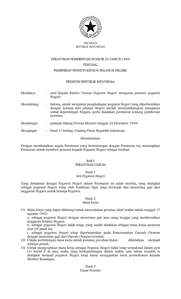 Peraturan Pemerintah Nomor 34 Tahun 1949