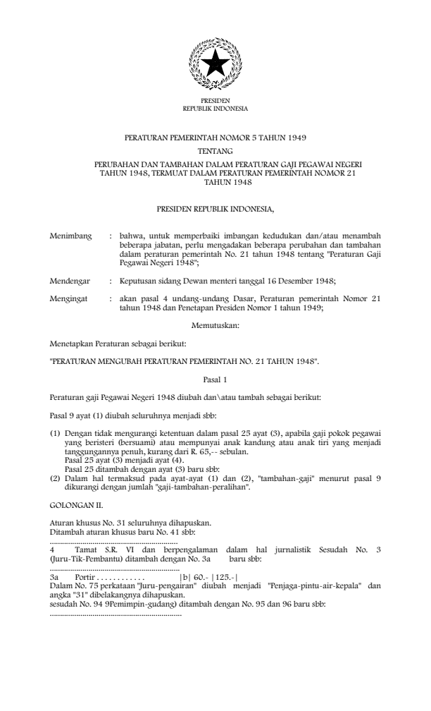 Peraturan Pemerintah Nomor 5 Tahun 1949