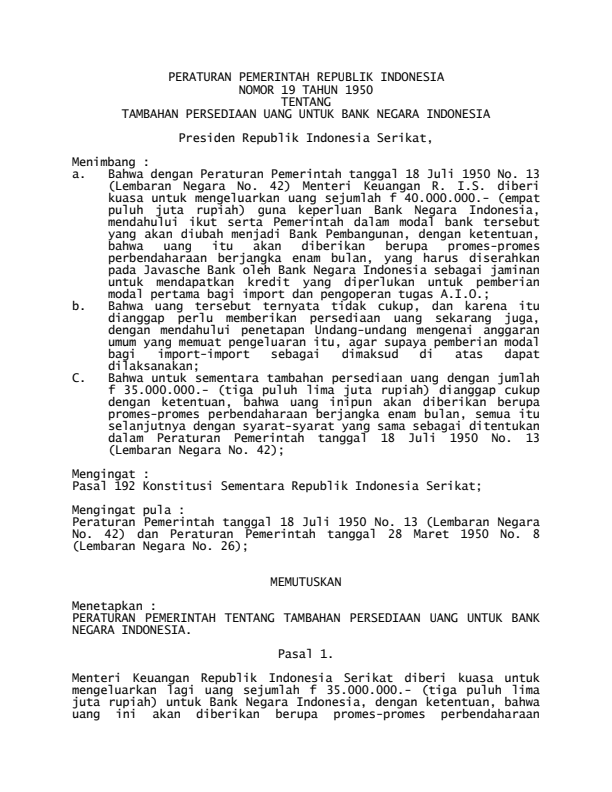 Peraturan Pemerintah Nomor 19 Tahun 1950