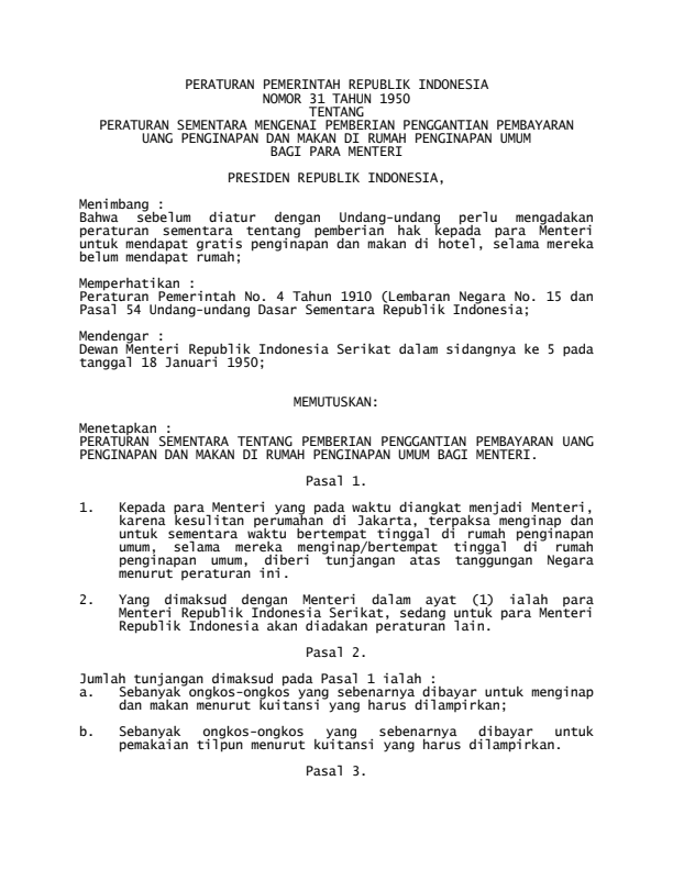 Peraturan Pemerintah Nomor 31 Tahun 1950