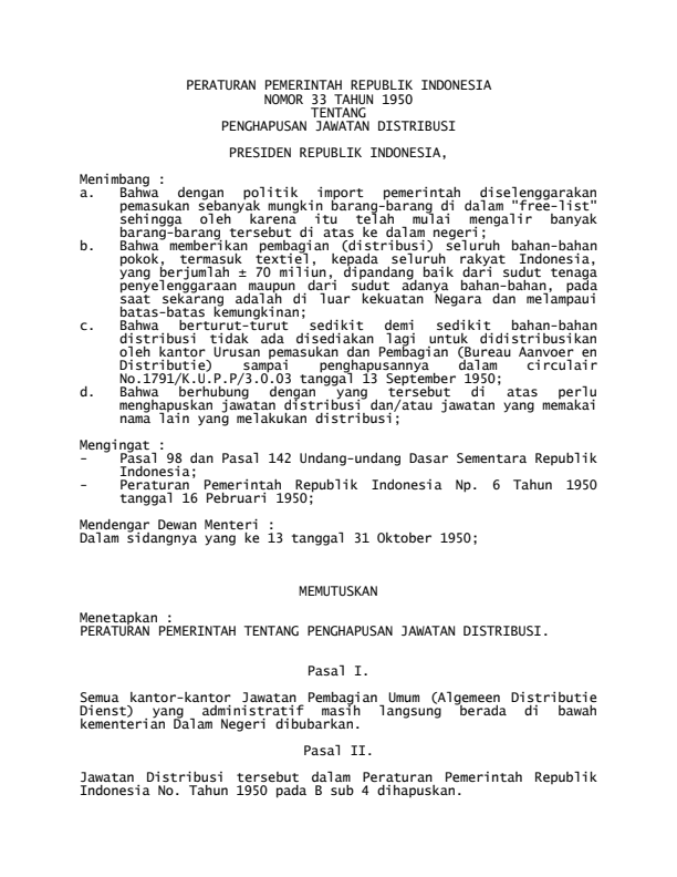 Peraturan Pemerintah Nomor 33 Tahun 1950