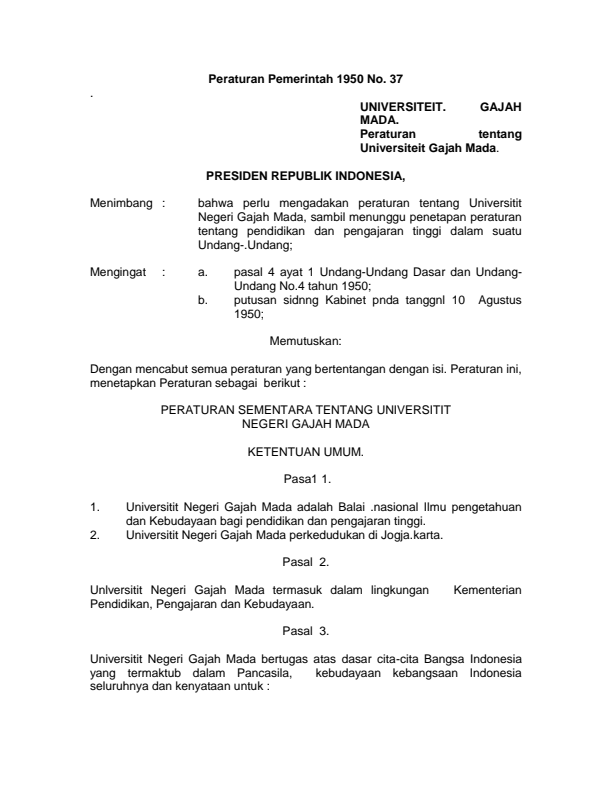 Peraturan Pemerintah Nomor 37 Tahun 1950