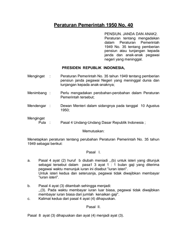 Peraturan Pemerintah Nomor 40 Tahun 1950