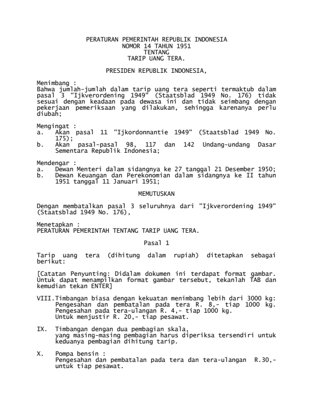 Peraturan Pemerintah Nomor 14 Tahun 1951