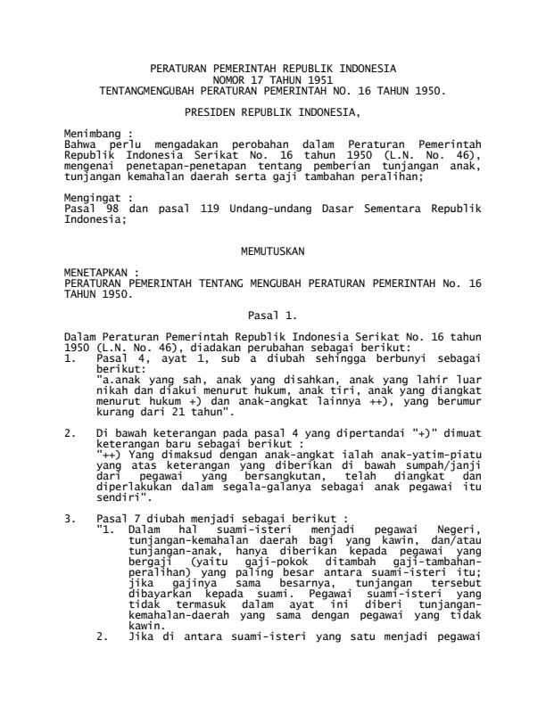 Peraturan Pemerintah Nomor 17 Tahun 1951