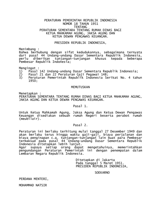 Peraturan Pemerintah Nomor 18 Tahun 1951