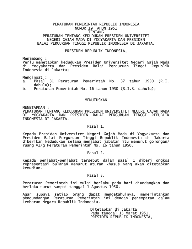 Peraturan Pemerintah Nomor 19 Tahun 1951