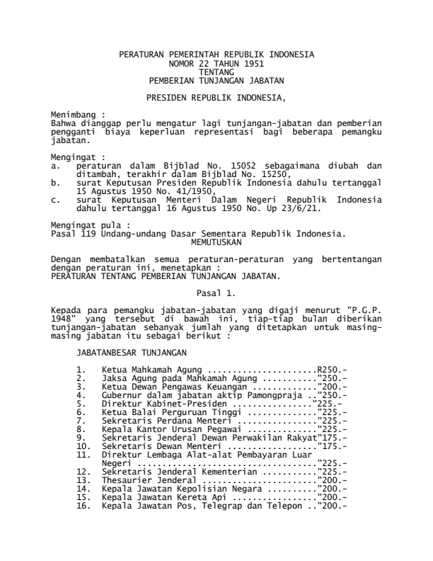 Peraturan Pemerintah Nomor 22 Tahun 1951