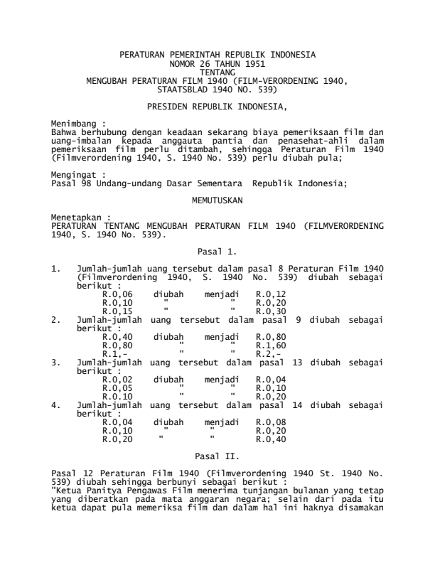 Peraturan Pemerintah Nomor 26 Tahun 1951