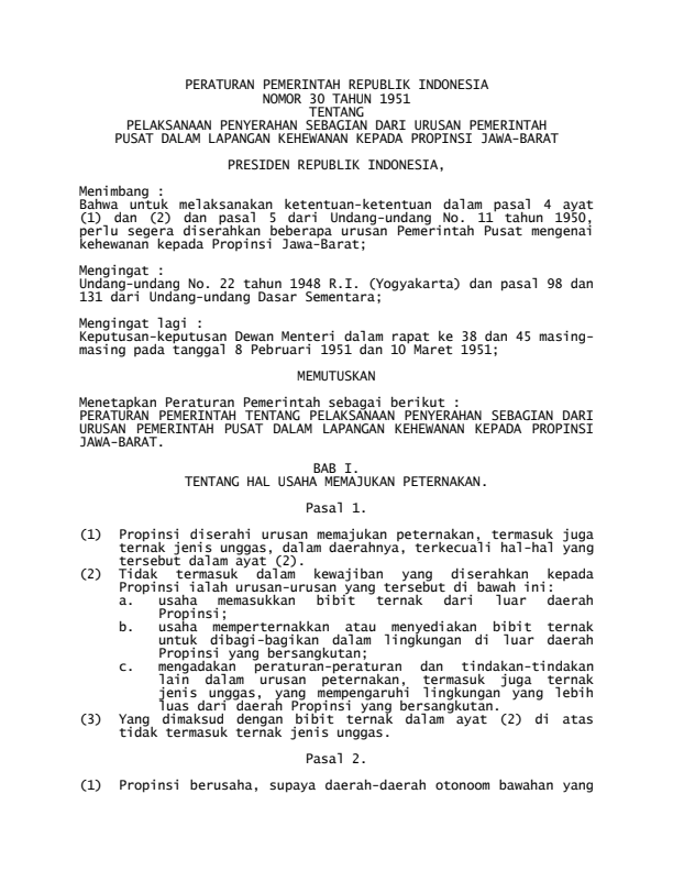 Peraturan Pemerintah Nomor 30 Tahun 1951