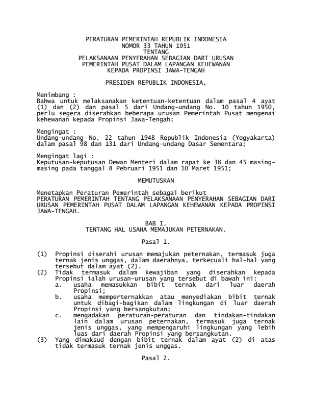 Peraturan Pemerintah Nomor 33 Tahun 1951