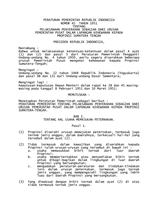 Peraturan Pemerintah Nomor 45 Tahun 1951