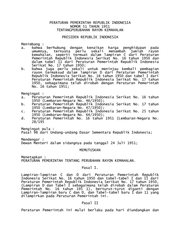 Peraturan Pemerintah Nomor 51 Tahun 1951