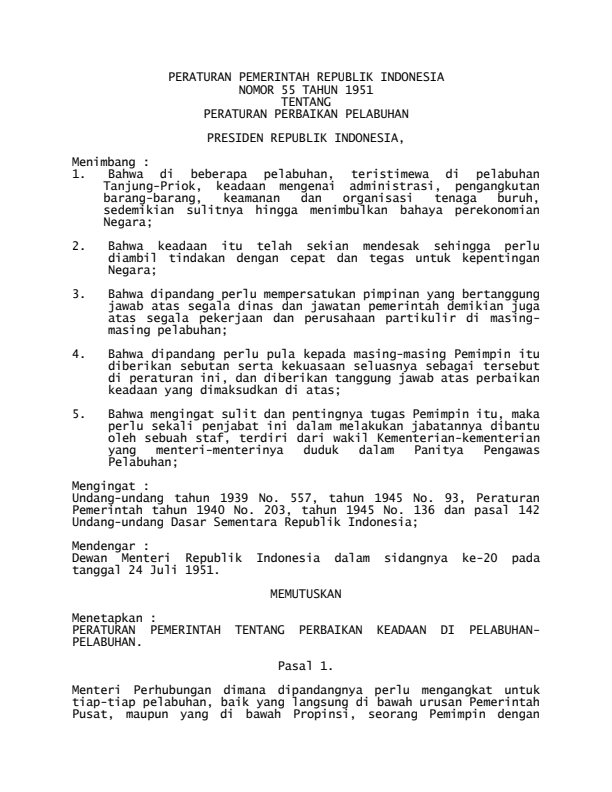 Peraturan Pemerintah Nomor 55 Tahun 1951