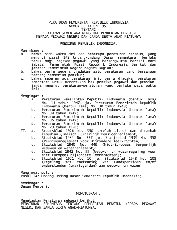 Peraturan Pemerintah Nomor 60 Tahun 1951