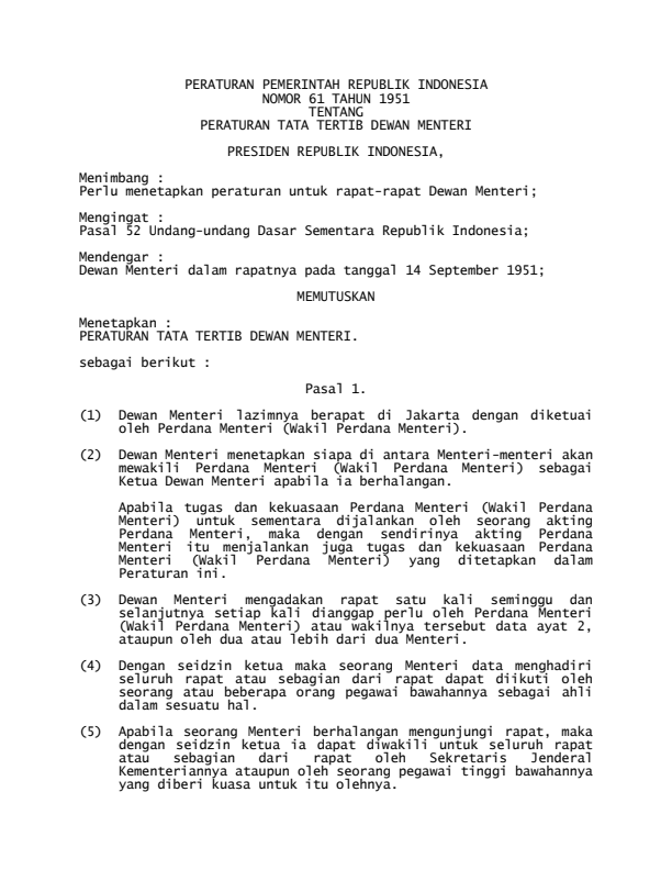 Peraturan Pemerintah Nomor 61 Tahun 1951