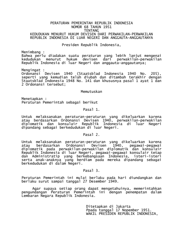 Peraturan Pemerintah Nomor 68 Tahun 1951