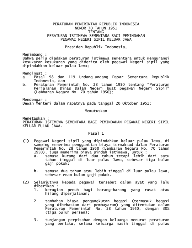 Peraturan Pemerintah Nomor 70 Tahun 1951