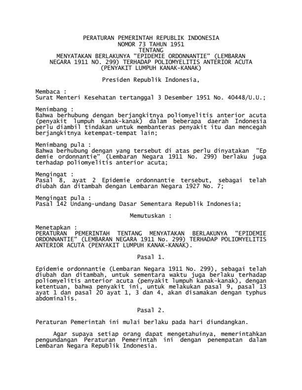 Peraturan Pemerintah Nomor 73 Tahun 1951