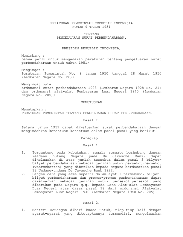 Peraturan Pemerintah Nomor 9 Tahun 1951