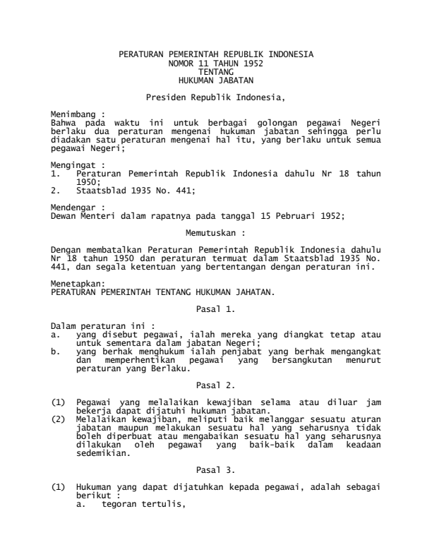 Peraturan Pemerintah Nomor 11 Tahun 1952