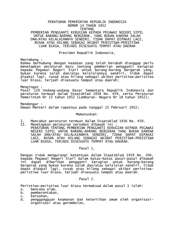 Peraturan Pemerintah Nomor 14 Tahun 1952