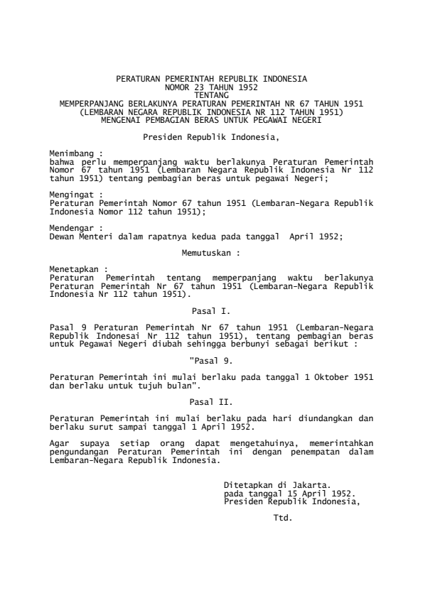 Peraturan Pemerintah Nomor 23 Tahun 1952