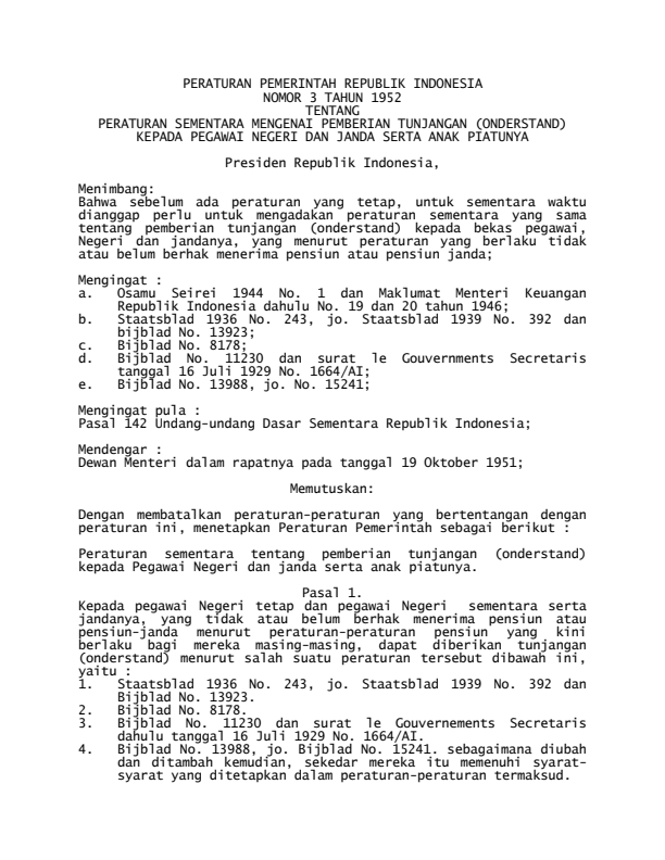 Peraturan Pemerintah Nomor 3 Tahun 1952