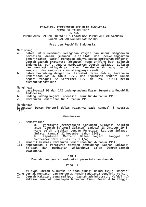 Peraturan Pemerintah Nomor 34 Tahun 1952