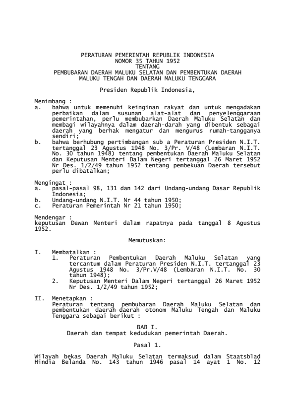 Peraturan Pemerintah Nomor 35 Tahun 1952