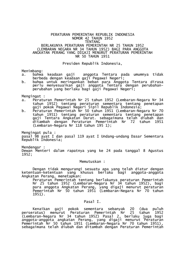 Peraturan Pemerintah Nomor 42 Tahun 1952