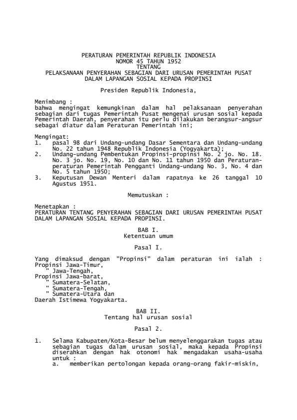 Peraturan Pemerintah Nomor 45 Tahun 1952