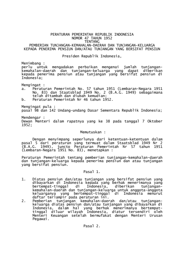 Peraturan Pemerintah Nomor 47 Tahun 1952