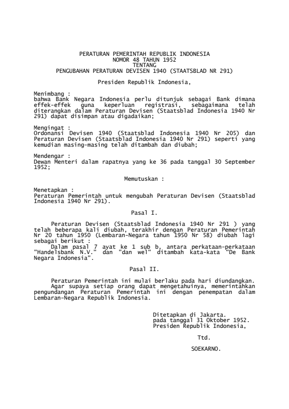 Peraturan Pemerintah Nomor 48 Tahun 1952