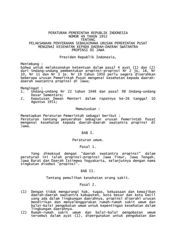 Peraturan Pemerintah Nomor 49 Tahun 1952