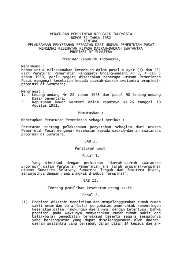 Peraturan Pemerintah Nomor 51 Tahun 1952