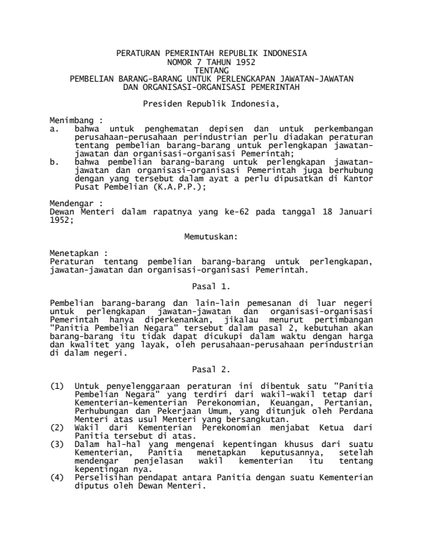 Peraturan Pemerintah Nomor 7 Tahun 1952