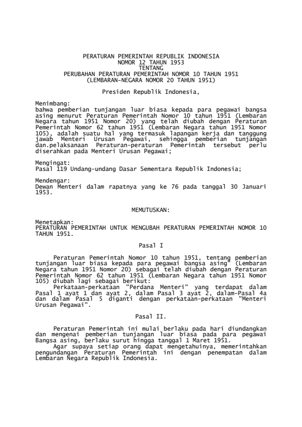 Peraturan Pemerintah Nomor 12 Tahun 1953