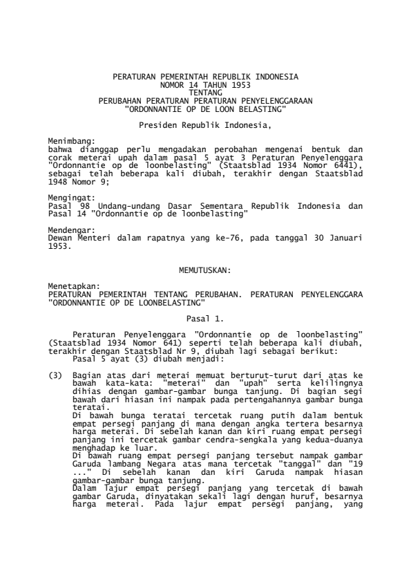 Peraturan Pemerintah Nomor 14 Tahun 1953