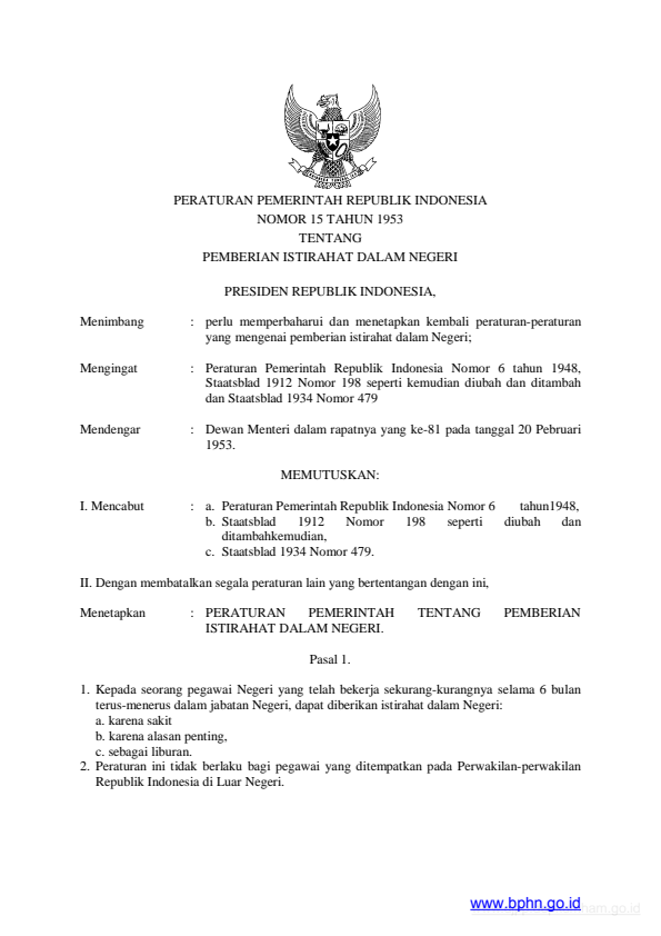 Peraturan Pemerintah Nomor 15 Tahun 1953