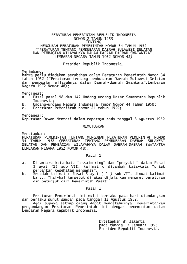 Peraturan Pemerintah Nomor 2 Tahun 1953